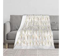BYwenhopnbs Art Deco Scales Geometry White Grey Gold Marble,Super Soft Thick Comfy Cozy Throw Flannel Blanket Couch 60"x50"
