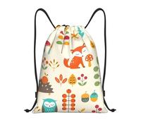 BYwenhopnbs Autumn Pattern With Owl Fox Squirrel Birds Animal Print Drawstring Bag String Bag Lightweight Gym Backpack for Men Women