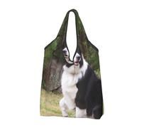 BYwenhopnbs Bad Dog Border Collie Foldable Tote Bag, Waterproof Reusable Shopping Fold Up Bag for Travel