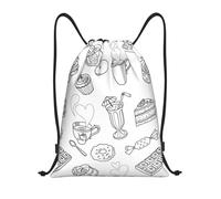 BYwenhopnbs Black Afternoon Tea Print Drawstring Bag String Bag Lightweight Gym Backpack for Men Women
