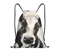 BYwenhopnbs Black And White Cow Printed Drawstring Bag String Bag Lightweight Gym Backpack for Men Women