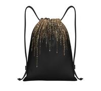 BYwenhopnbs Black Gold Sparkly Glitter Drawstring Bag String Bag Lightweight Gym Backpack for Men Women
