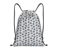 BYwenhopnbs Black Paws Print On Gray Drawstring Bag String Bag Lightweight Gym Backpack for Men Women