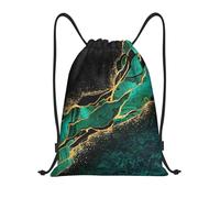 BYwenhopnbs Black Teal Marble Green Malachite With Golden Veins Gold Spots Drawstring Bag String Bag Lightweight Gym Backpack for Men Women