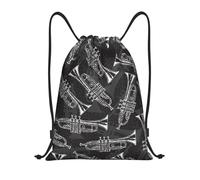 BYwenhopnbs Black White Sketch Trumpets Drawstring Bag String Bag Lightweight Gym Backpack for Men Women