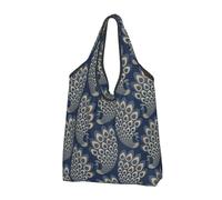 BYwenhopnbs Blue Gold Art Deco Peacock Foldable Tote Bag, Waterproof Reusable Shopping Fold Up Bag for Travel