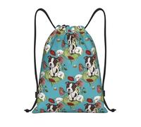 BYwenhopnbs Boston Terrier Puppy Posie With Flowers And Bees Drawstring Bag String Bag Lightweight Gym Backpack for Men Women