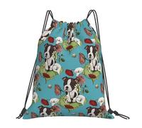 BYwenhopnbs Boston Terrier Puppy Posie With Flowers And BeesDrawstring Backpack Sports Gym Sackpack Water Resistant String Bag for Women Men