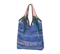 BYwenhopnbs Bottlenose Dolphin At Sunrise Foldable Tote Bag, Waterproof Reusable Shopping Fold Up Bag for Travel