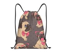 BYwenhopnbs Cartoon Pug Puppy In A Glasses And In A Bow Tie Drawstring Bag String Bag Lightweight Gym Backpack for Men Women