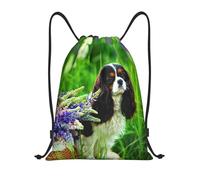 BYwenhopnbs Cavalier King Charles Spaniel Dog Lupin Flowers Drawstring Bag String Bag Lightweight Gym Backpack for Men Women