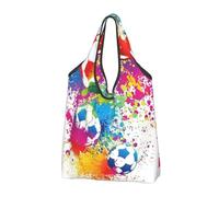 BYwenhopnbs Colored Splashes All Over The Soccer Foldable Tote Bag, Waterproof Reusable Shopping Fold Up Bag for Travel