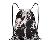 BYwenhopnbs Cowhide Black White Cow Drawstring Bag String Bag Lightweight Gym Backpack for Men Women