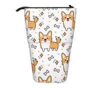 BYwenhopnbs Cute Corgi Dog and Bone Pattern Stand up Pencil case Holder, Telescopic Pencil Bag