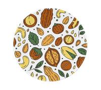 BYwenhopnbs Doodle Style Nuts Seeds Round Mouse Pad, Sewn Edge Design 8 x 8 in