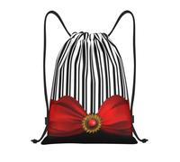 BYwenhopnbs Elegant Black And White Stripes And Red Bow Drawstring Bag String Bag Lightweight Gym Backpack for Men Women