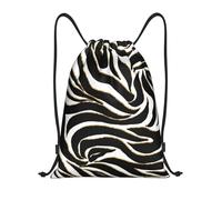 BYwenhopnbs Elegant Black Gold Zebra White Animal Print Drawstring Bag String Bag Lightweight Gym Backpack for Men Women