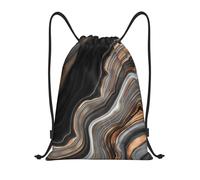 BYwenhopnbs Elegant Black Marble With Gold And Copper Veins Drawstring Bag String Bag Lightweight Gym Backpack for Men Women