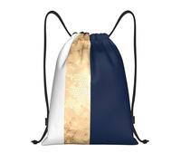 BYwenhopnbs Elegant Faux Gold Navy Blue White Stripes Accent Drawstring Bag String Bag Lightweight Gym Backpack for Men Women