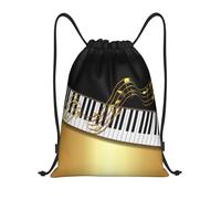 BYwenhopnbs Elegant Gold Notes Piano Key Black Drawstring Bag String Bag Lightweight Gym Backpack for Men Women