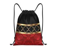 BYwenhopnbs Elegant Red Black & Gold Quatrefoil Pattern Drawstring Bag String Bag Lightweight Gym Backpack for Men Women