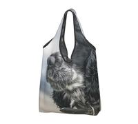 BYwenhopnbs English Cocker Spaniel Large Curly Ears Black Foldable Tote Bag, Waterproof Reusable Shopping Fold Up Bag for Travel