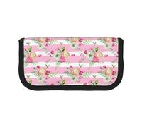 BYwenhopnbs Flowers Pink Stripes，Large Capacity Pencil Case, Pen Pouch Organizer Canvas Pencil Bag for Girls