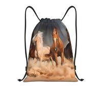 BYwenhopnbs Galloping Brown Horses In Desert Printed Drawstring Bag String Bag Lightweight Gym Backpack for Men Women