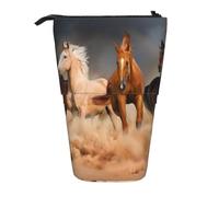 BYwenhopnbs Galloping Brown Horses in Desert Printed Stand up Pencil case Holder, Telescopic Pencil Bag