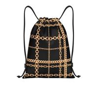 BYwenhopnbs Gold Chain Plaid Black Drawstring Bag String Bag Lightweight Gym Backpack for Men Women
