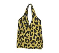 BYwenhopnbs Gold Leopard Pattern Foldable Tote Bag, Waterproof Reusable Shopping Fold Up Bag for Travel