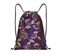 BYwenhopnbs Gold-Purple Rose Drawstring Bag String Bag Lightweight Gym Backpack for Men Women