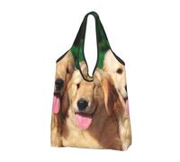 BYwenhopnbs Golden Retriever With Smiling Face Dog Foldable Tote Bag, Waterproof Reusable Shopping Fold Up Bag for Travel
