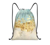 BYwenhopnbs Golden Strokes Printed On A Beige Blue-Green Background Printed Drawstring Bag String Bag Lightweight Gym Backpack for Men Women