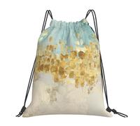 BYwenhopnbs Golden Strokes Printed On A Beige Blue-Green Background PrintedDrawstring Backpack Sports Gym Sackpack Water Resistant String Bag for Women Men