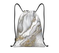 BYwenhopnbs Grey Liquid Marble - Pearl And Gold Drawstring Bag String Bag Lightweight Gym Backpack for Men Women