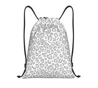 BYwenhopnbs Grey White Leopard Print Drawstring Bag String Bag Lightweight Gym Backpack for Men Women