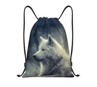 BYwenhopnbs Grey Wolf In Moonlight Drawstring Bag String Bag Lightweight Gym Backpack for Men Women