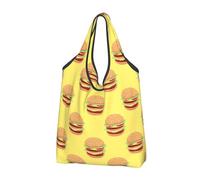 BYwenhopnbs Hamburgers On Yellow Fast Foldable Tote Bag, Waterproof Reusable Shopping Fold Up Bag for Travel