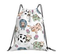 BYwenhopnbs Hand Drawn Cartoon CowDrawstring Backpack Sports Gym Sackpack Water Resistant String Bag for Women Men
