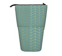 BYwenhopnbs Herringbone Pattern Faux Gold Foil Teal Geometric Stand up Pencil case Holder, Telescopic Pencil Bag