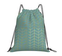 BYwenhopnbs Herringbone Pattern Faux Gold Foil Teal GeometricDrawstring Backpack Sports Gym Sackpack Water Resistant String Bag for Women Men