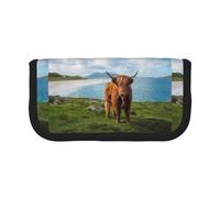 BYwenhopnbs Highland Cow by The Sea,Large Capacity Pencil Case, Pen Pouch Organizer Canvas Pencil Bag for Girls