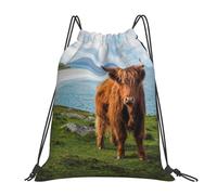 BYwenhopnbs Highland Cow By The SeaDrawstring Backpack Sports Gym Sackpack Water Resistant String Bag for Women Men