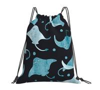 BYwenhopnbs Manta Ray And FishDrawstring Backpack Sports Gym Sackpack Water Resistant String Bag for Women Men