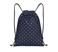 BYwenhopnbs Modern Elegant Navy Blue Gold Polka Dots Drawstring Bag String Bag Lightweight Gym Backpack for Men Women