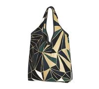 BYwenhopnbs New Art Deco Geometric Pattern Emerald Green And Gold Foldable Tote Bag, Waterproof Reusable Shopping Fold Up Bag for Travel