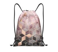 BYwenhopnbs Nordic Style, Geometric Pattern Pink Rose, Gold Drawstring Bag String Bag Lightweight Gym Backpack for Men Women