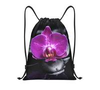 BYwenhopnbs Orchids On Black Stone Print Drawstring Bag String Bag Lightweight Gym Backpack for Men Women