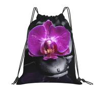 BYwenhopnbs Orchids On Black Stone PrintDrawstring Backpack Sports Gym Sackpack Water Resistant String Bag for Women Men